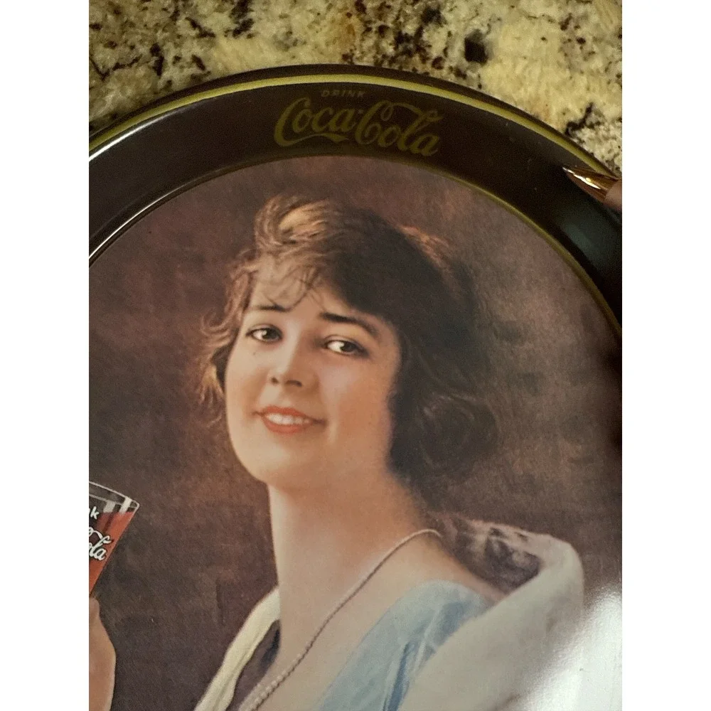 VTG '73 Coca Cola Oval Serving Tray Girl Holding‎ Drink Advertising Collectible
